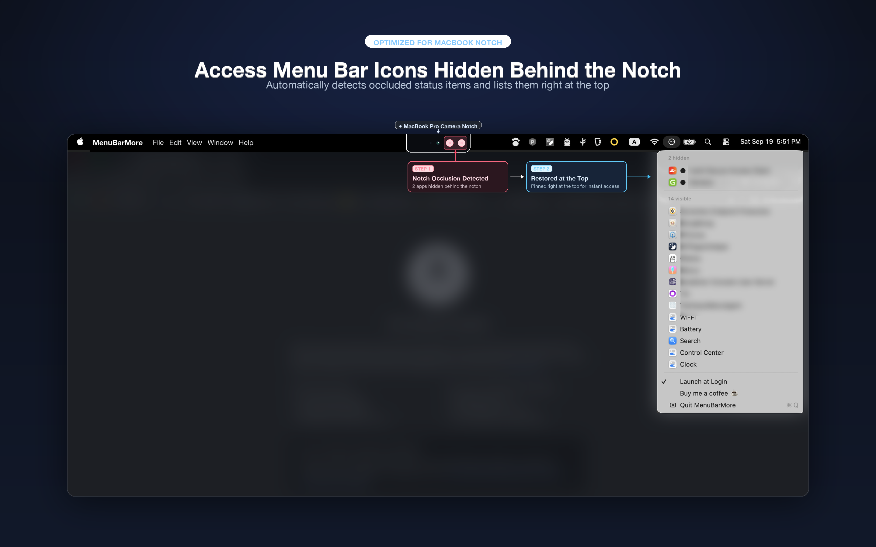 MenuBarMore Notch Spotlight Screenshot